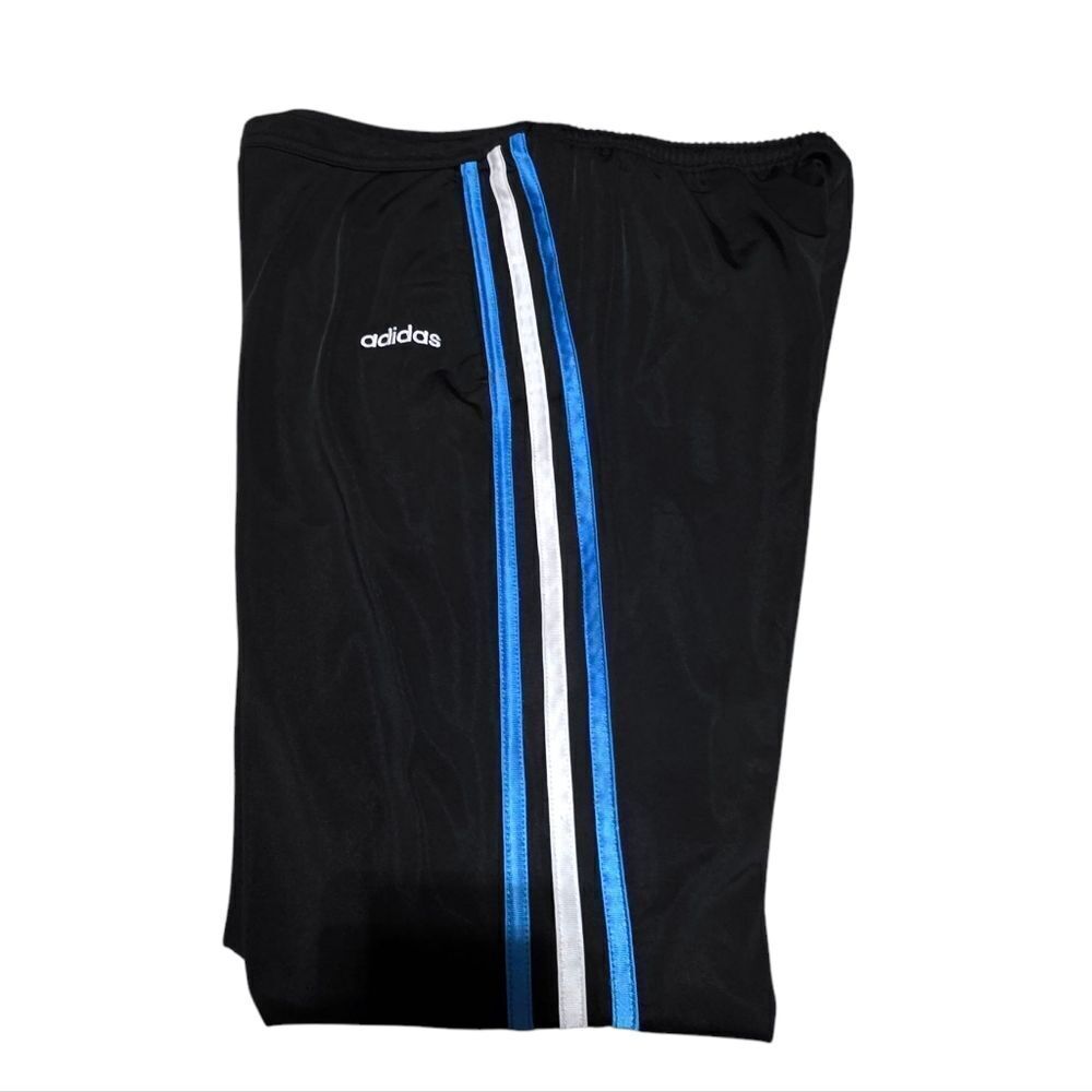 Vintage Adidas Black and Blue Athletic Shorts with Stripes